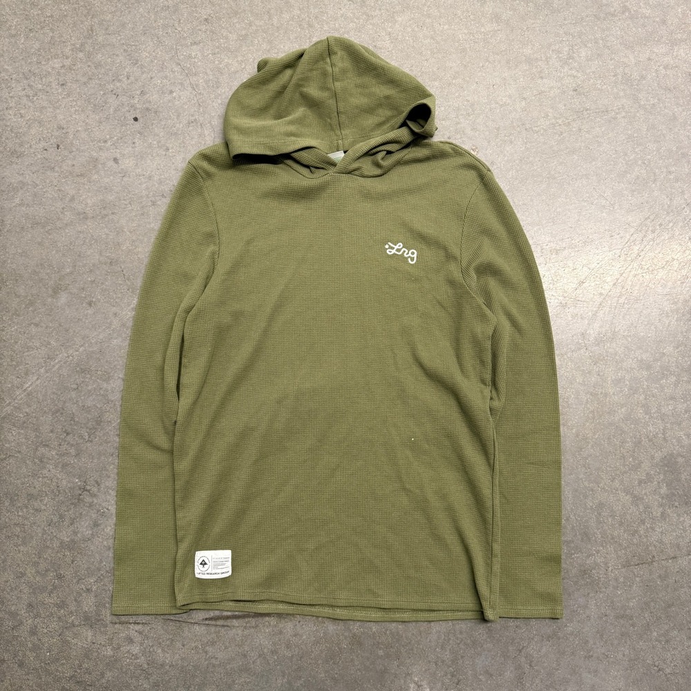 LRG Lifted Research Group Mens Olive Green Waffle Knit Thermal Hoodie Medium